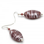 Boucles d'oreilles crochets amethyste en veritable verre de murano de venise