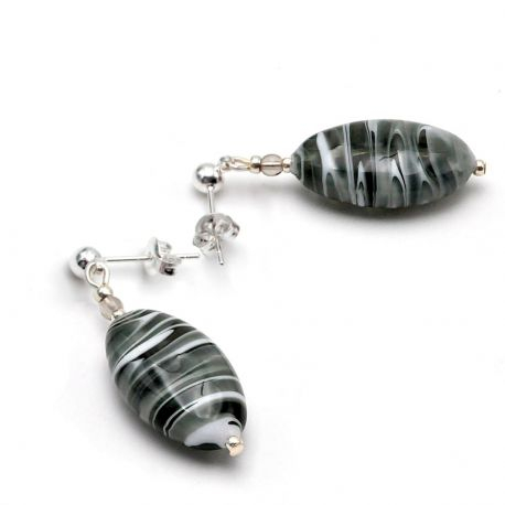 Gray murano glass silver studs earrings genuine from venice