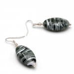 Boucles d'oreilles crochets argent grise en veritable verre de murano de venise