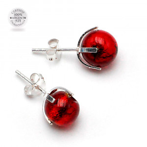 Boucles d'oreilles clou gaia rouge en veritable verre de murano de venise