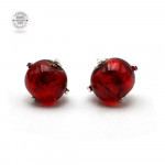 Boucles d'oreilles clou rouge en veritable verre de murano de venise