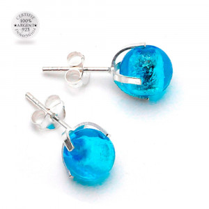 Boucles d'oreilles clou bleu azur gaia en veritable verre de murano de venise