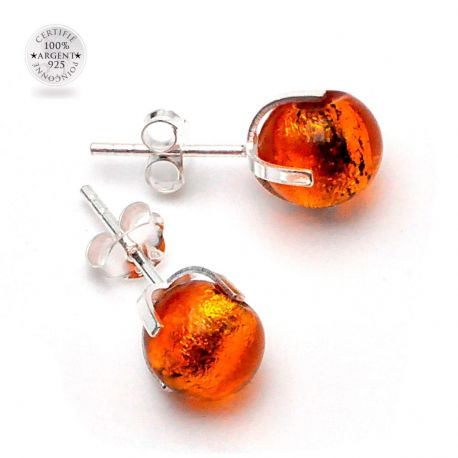 Amber stud earrings in genuine murano glass from venice