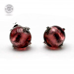 Boucles d'oreilles clou cerise en veritable verre de murano de venise