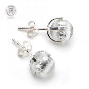 Boucles d'oreilles clou argent gaia en veritable verre de murano de venise