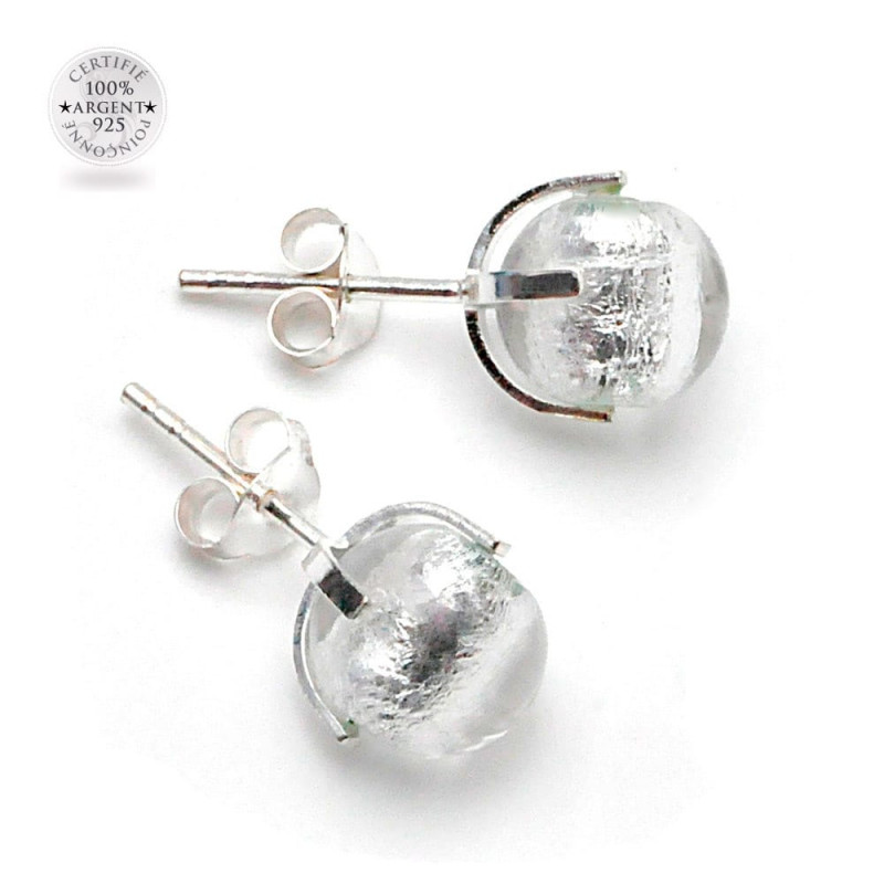 Boucles d'oreilles clou argent en veritable verre de murano de venise