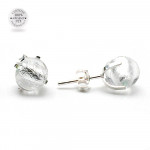 Boucles d'oreilles clou gris argent en veritable verre de murano de venise