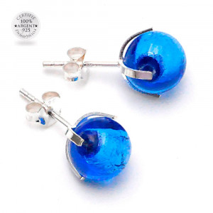 Boucles d'oreilles clou bleu ocean gaia en veritable verre de murano de venise