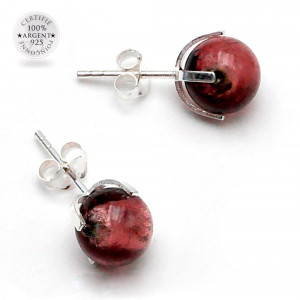 Boucles d'oreilles clou amethyste gaia en veritable verre de murano de venise