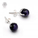 Boucles d'oreilles clou bleu violet en veritable verre de murano de venise