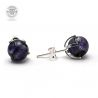 Blue purple stud earrings in genuine murano glass from venice