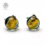 Boucles d'oreilles clou gris vert en veritable verre de murano de venise