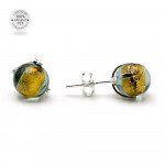 Green gray stud earrings in real venice murano glass