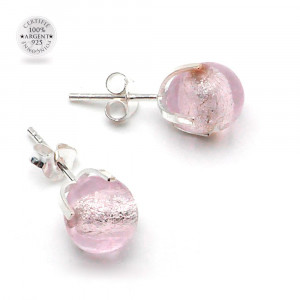 Boucles d'oreilles clou gaia rose en veritable verre de murano de venise