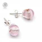 Boucles d'oreilles clou rose en veritable verre de murano de venise