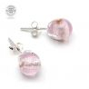 Pink stud earrings in genuine murano glass from venice