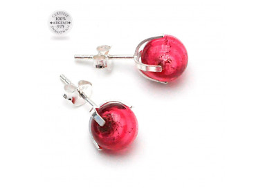 Gaia ruby clou örhängen i real venice murano glass