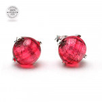 Boucles d'oreilles clou fushia en veritable verre de murano de venise