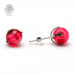 Boucles d'oreilles clou rubis en veritable verre de murano de venise