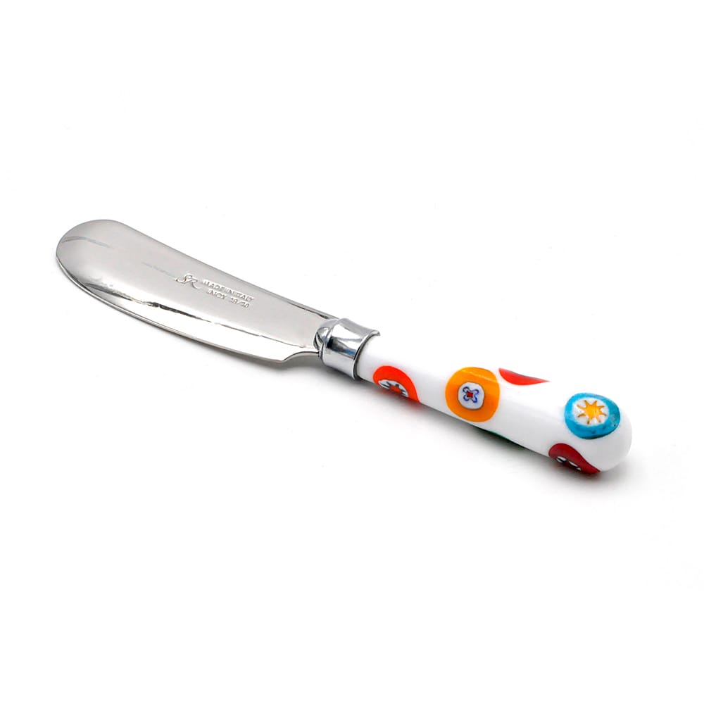 Cuchillo para mantequilla con mango de cristal de murano murrina millefiori  de venecia