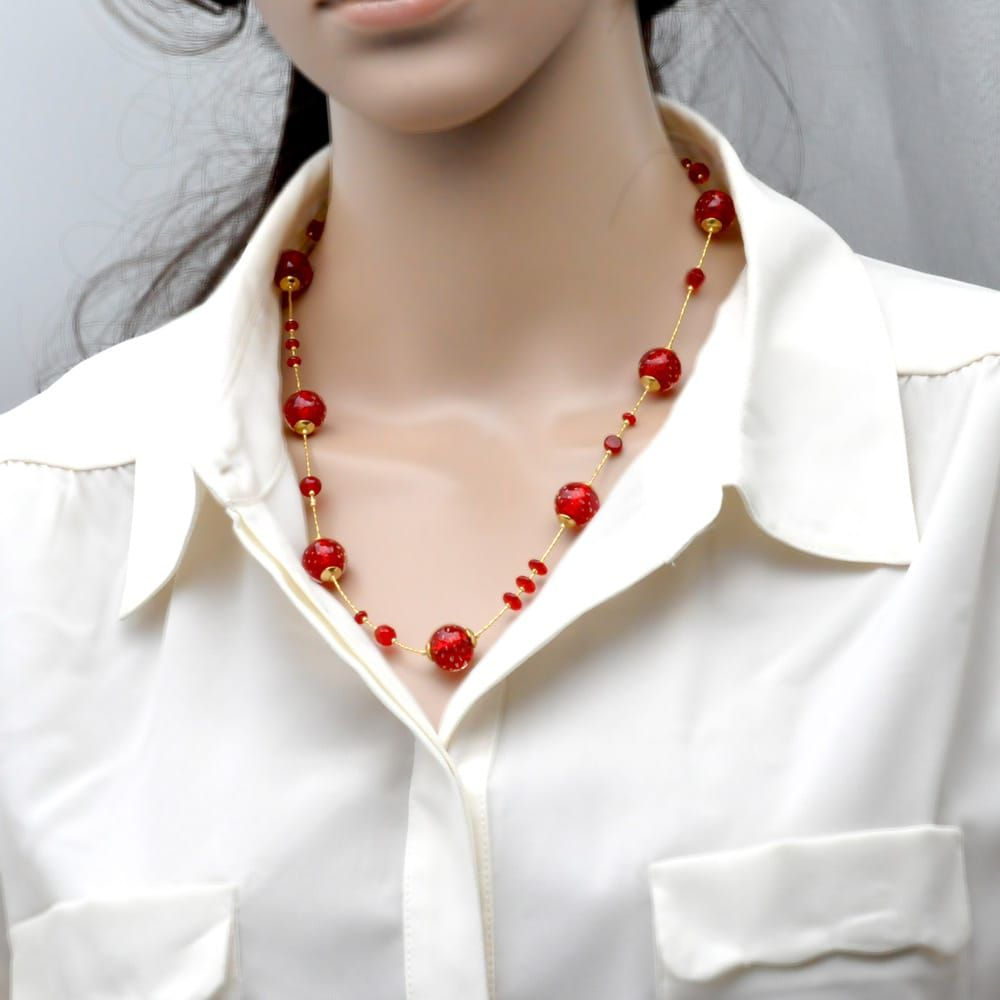 Red fizzy- red murano glass necklace in real venice glass