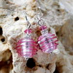 Pink and silver murano glass earrings genuine murano glass venice