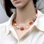 Collier multicolore pastel en veritable verre de murano