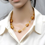 Pastiglia aurora amber - glas ketting murano oranje venetiaanse