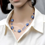 Pastiglia aurora blue navy - ketting marine blauw murano glas van venetië