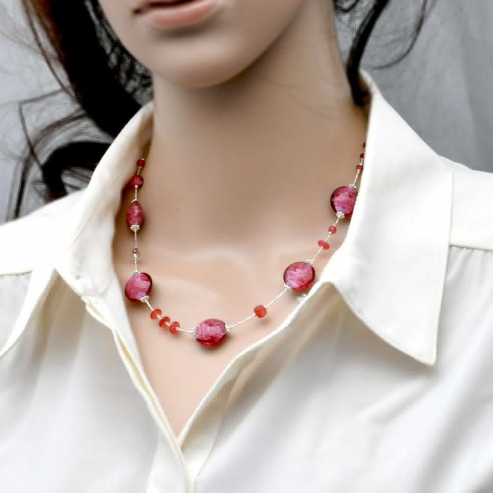 Pastiglia aurora rose - murano glass rose necklace from venice