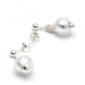 Penelope ii argent - boucles d'oreilles clous argent en veritable verre de murano de venise