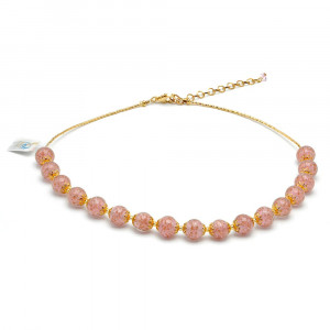 Collier opaline rose en veritable verre de murano de venise