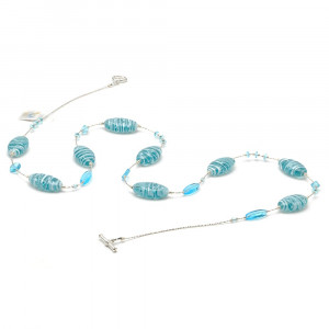 Dory blue turquoise - blaue turquoise-halskette aus echtem murano-glas aus venedig