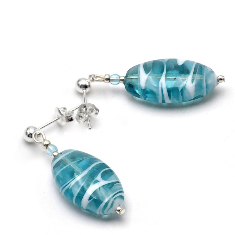 Turquoise murano glass earrings studs silver genuine from venice