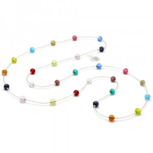 Collier sautoir multicolore en veritable verre de murano de venise