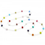 Collier sautoir multicolore en veritable verre de murano de venise