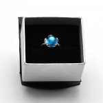 Bague fleur argent massif et perle bleue clair en verre de murano