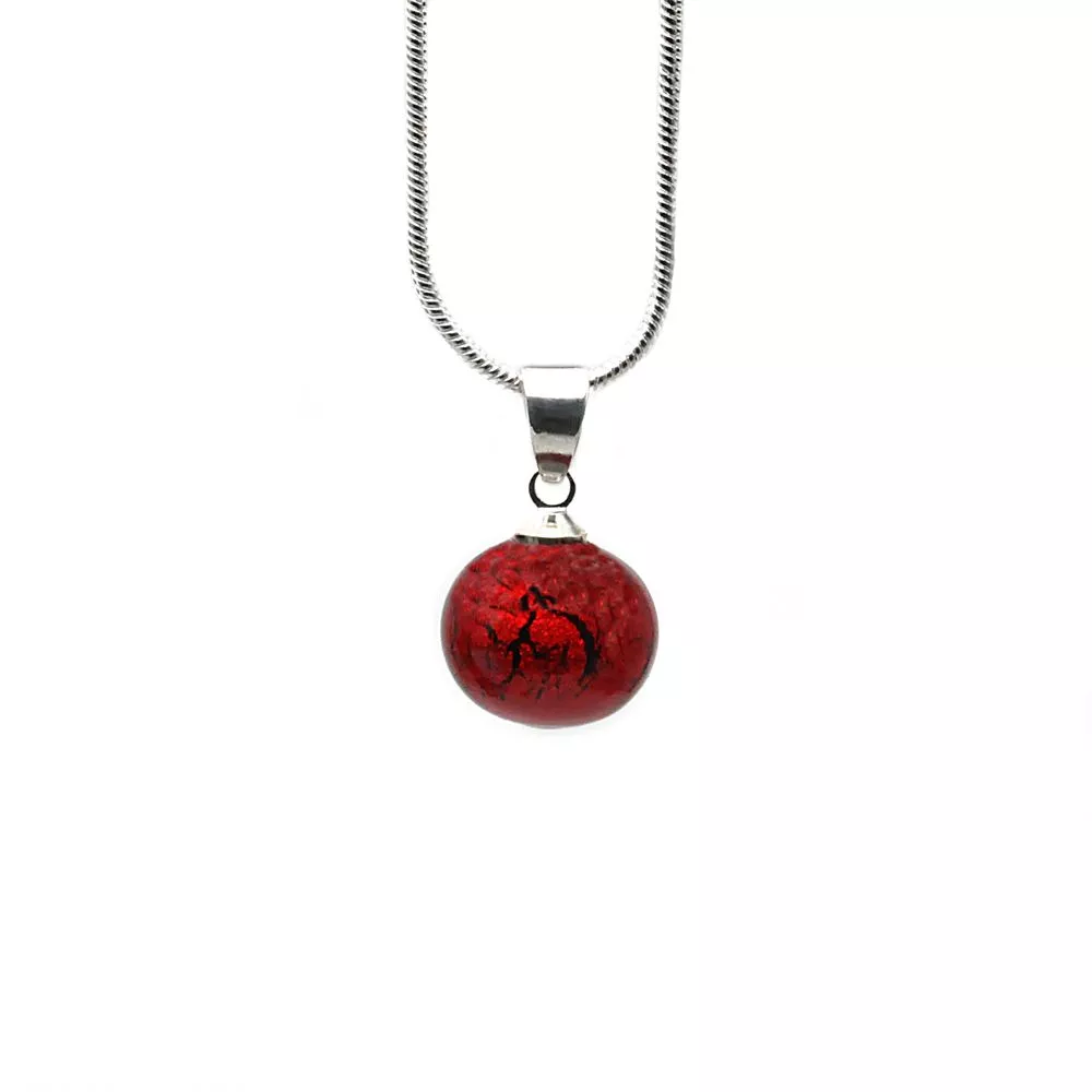 Pendant red glass beads and necklace silver 925