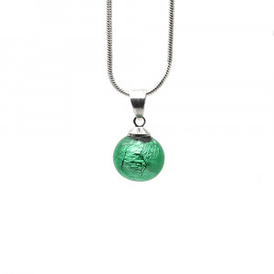 Green glass beads pendant and silver necklace 925