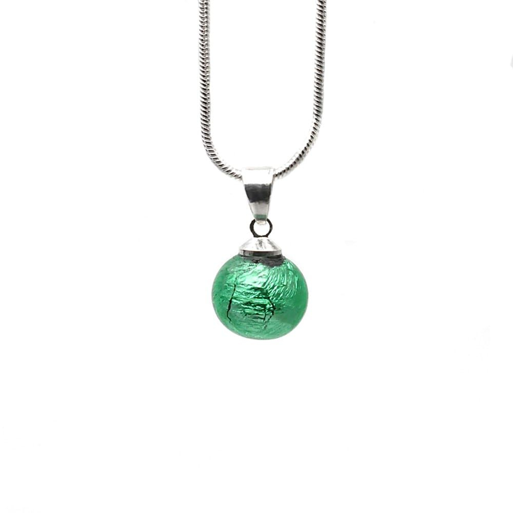 Pendentif perles verre vert et collier argent 925