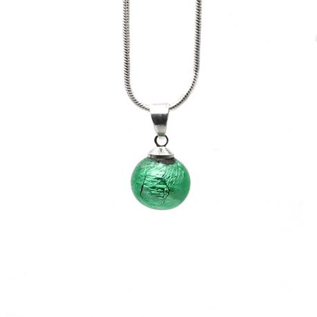 Green glass beads pendant and silver necklace 925