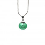 Green glass beads pendant and silver necklace 925