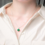 Green glass beads pendant and silver necklace 925