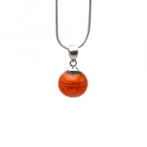 Pendant orange glass beads and necklace silver 925