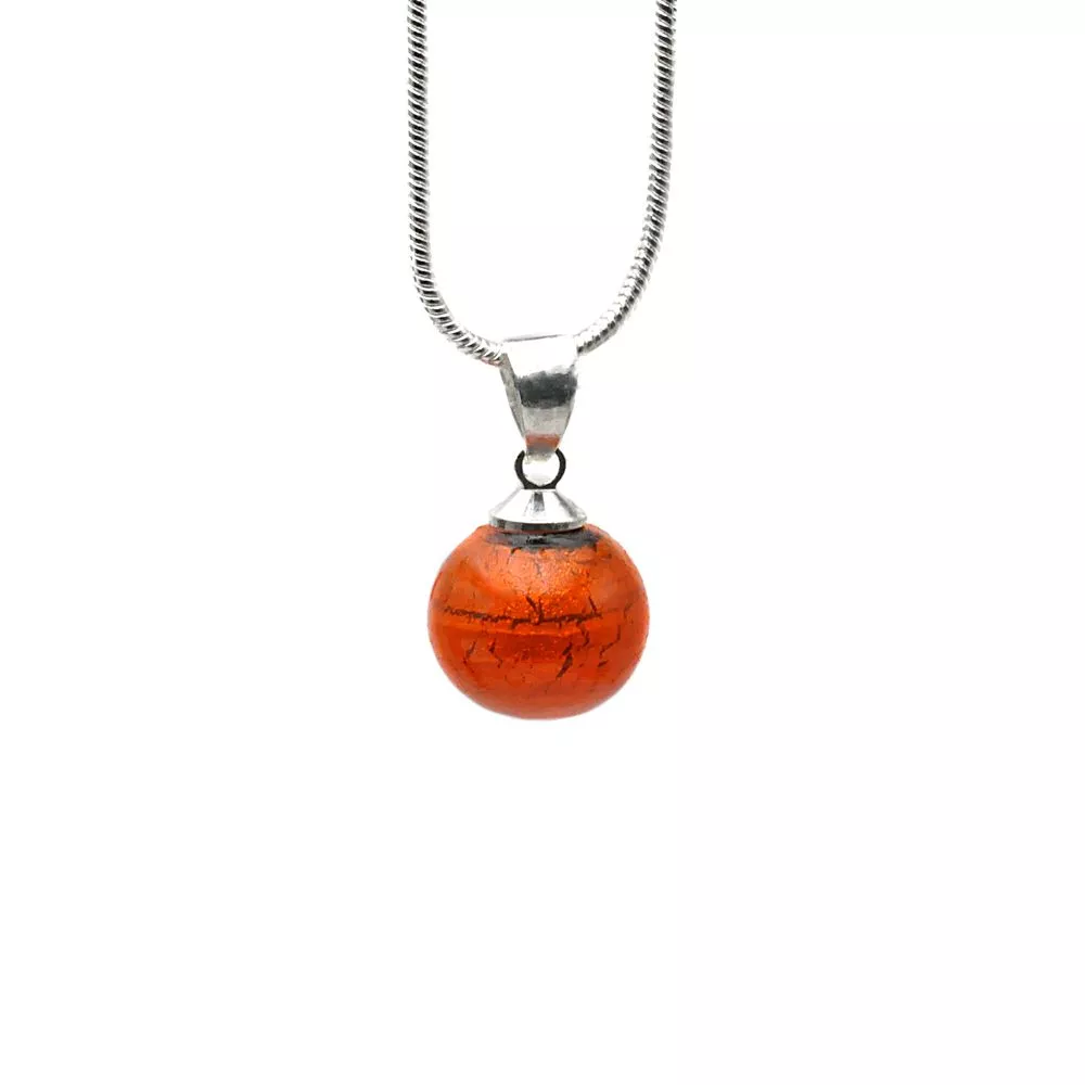 Pendant orange glass beads and necklace silver 925