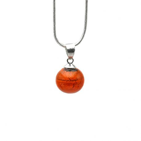 Pendentif perles verre orange et collier argent 925