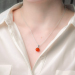 Pendentif perles verre orange et collier argent 925