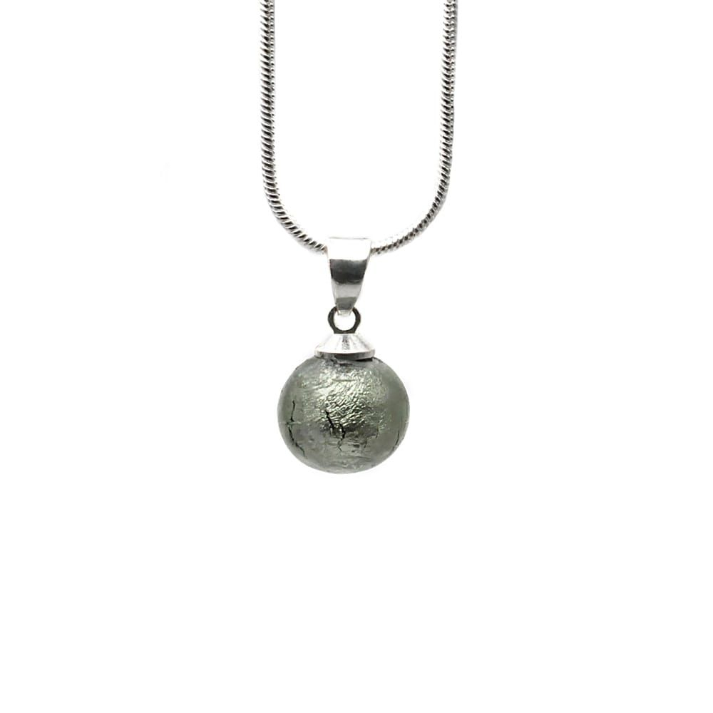 Pendentif perles verre grise et collier argent 925