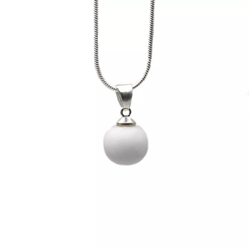 Pendentif perles verre blanche et collier argent 925