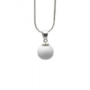 White glass beads pendant and silver necklace 925